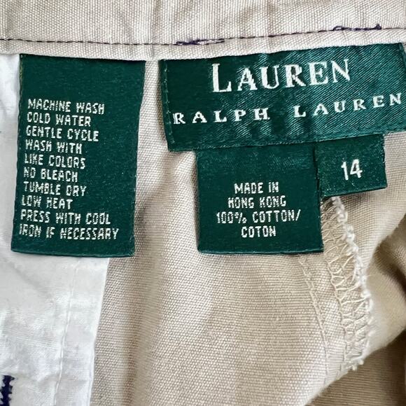 Lauren Ralph Lauren Womens Crop Pants 14 Khaki Wide Leg 100% Cotton Hong Kong - Picture 4 of 4
